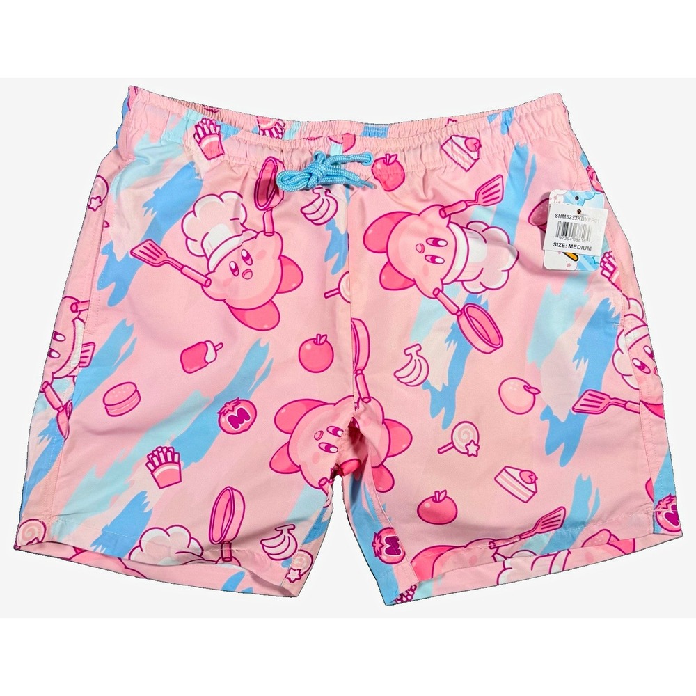 NEW Nintendo Kirby Chef Pink Swim Trunks Board Shorts Mens M All Over Print NWT